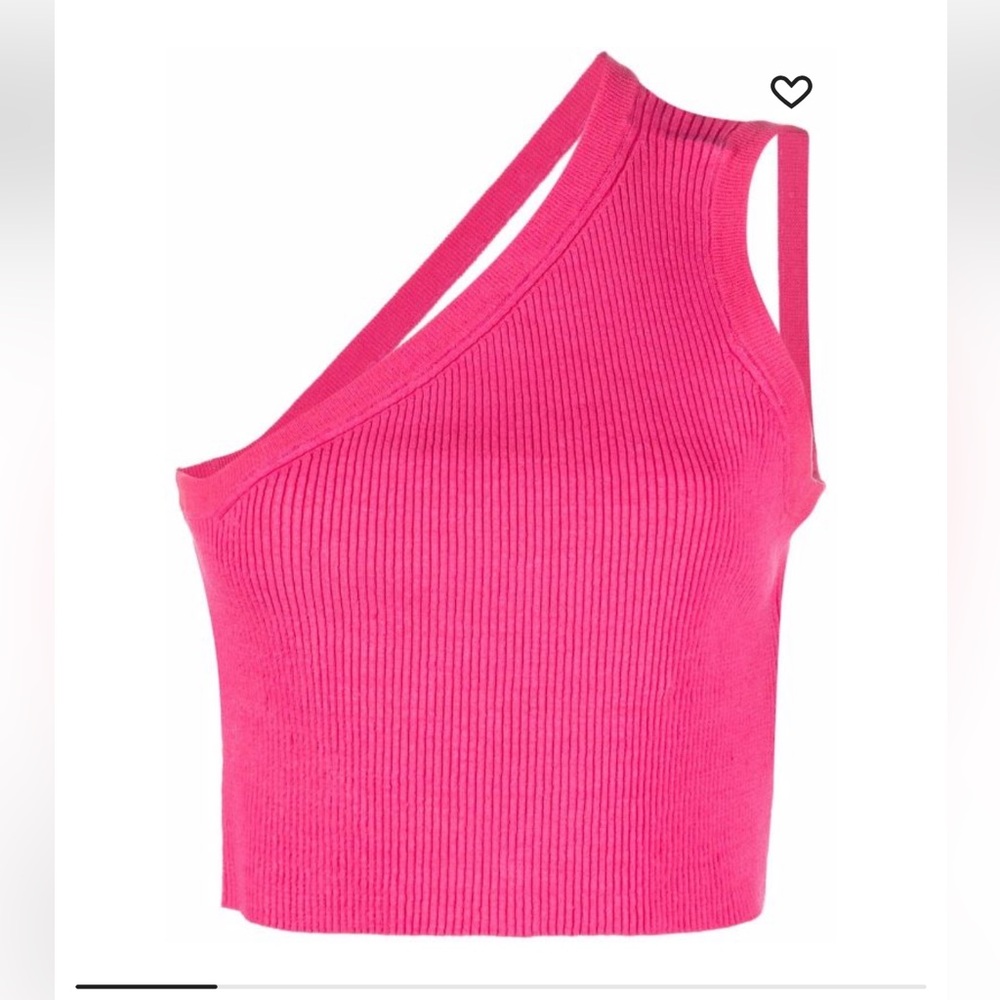 JACQUEMUS IT34 asymmetric fine-ribbed one shoulder crop top